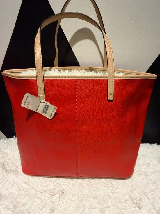 Coach Red Tote with Tan Trim and Handles - Picture 5 of 13
